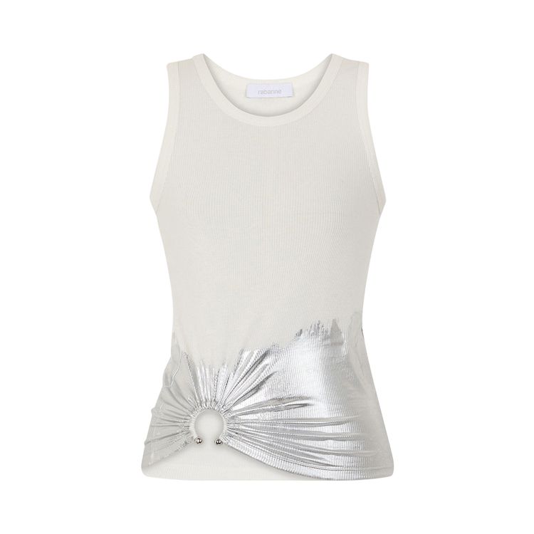Rabanne Piercing Ribbed Jersey Tank Top WhiteSilver
