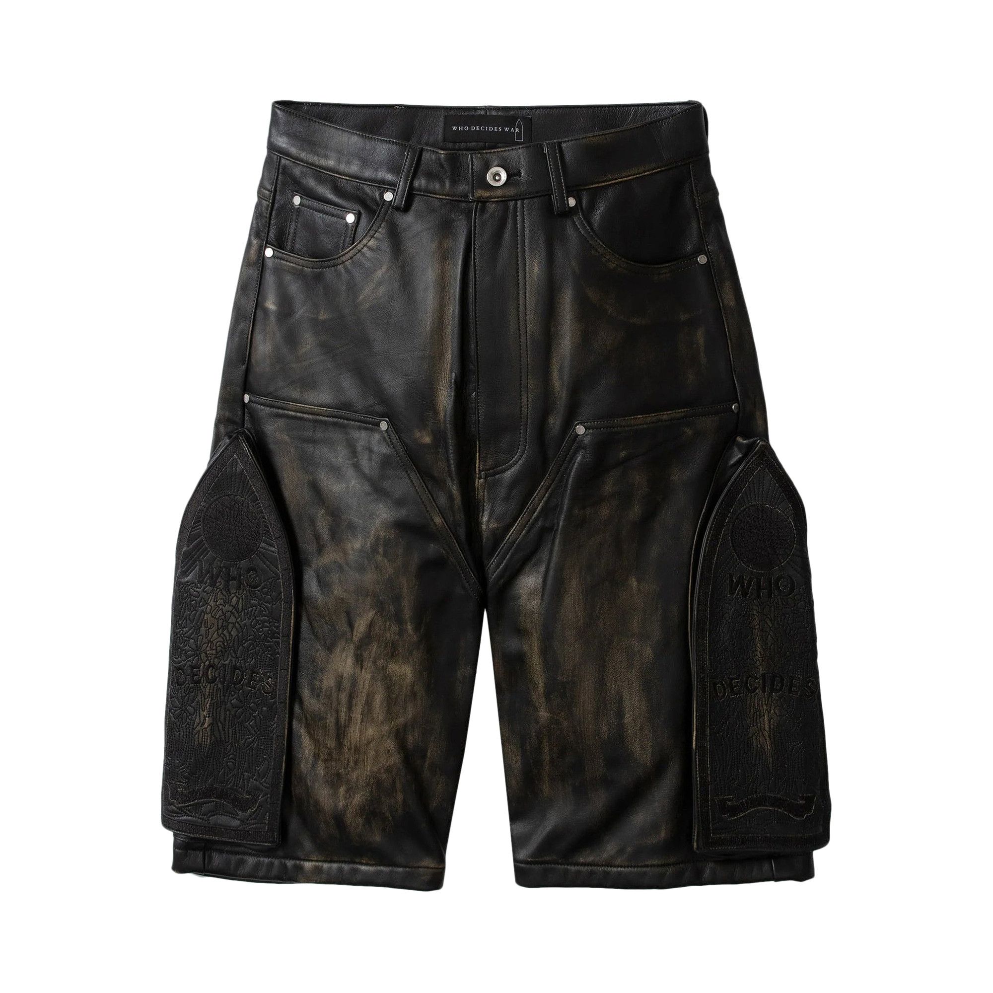 Buy Who Decides War Side Embroidery Mid Length Leather Short 'Rust
