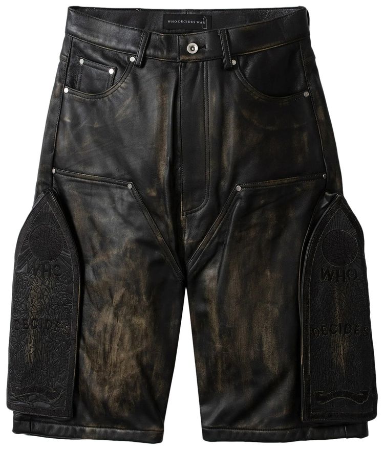 Who Decides War Side Embroidery Mid Length Leather Short Rust
