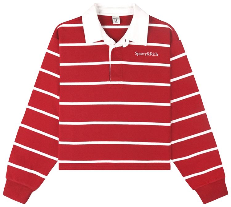 Sporty  Rich Serif Logo Cropped Rugby Polo RubyWhite