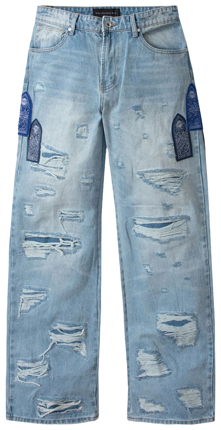 Who Decides War Side Patch Relaxation Denim Jeans Sky
