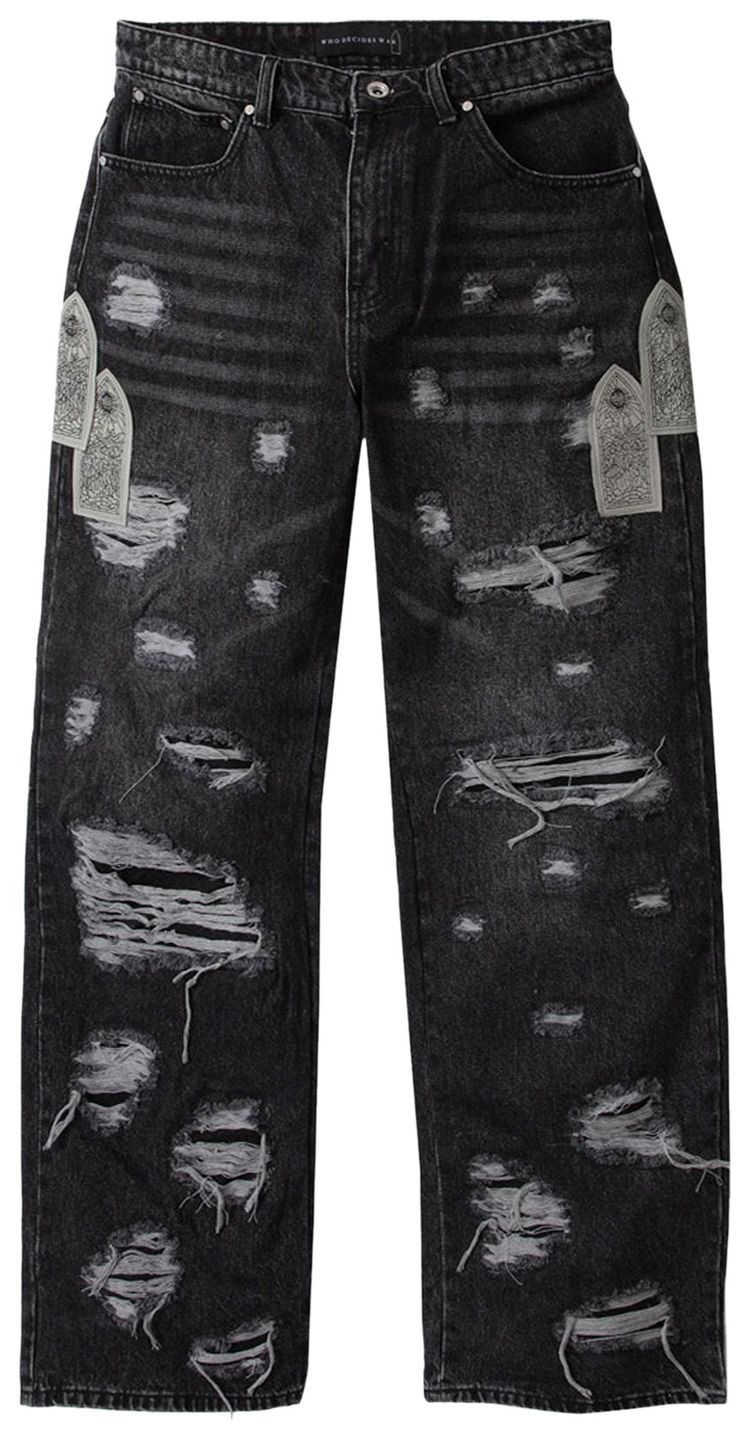 Who Decides War Side Patch Relaxation Denim Jeans Vintage Grey