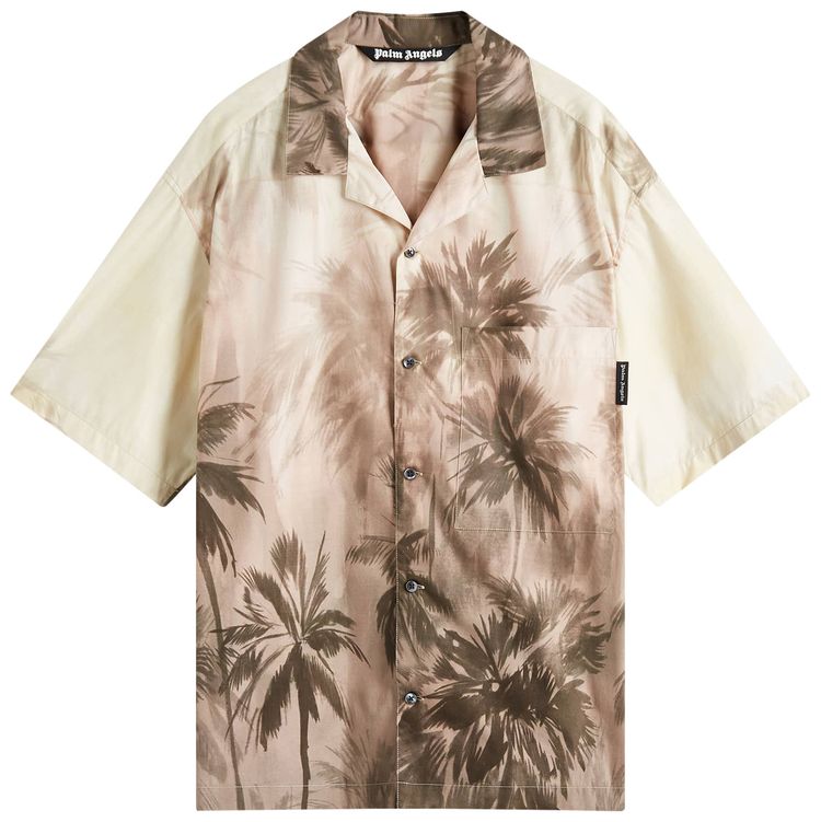 Palm Angels Sunset Palms Bowling Shirt Beige