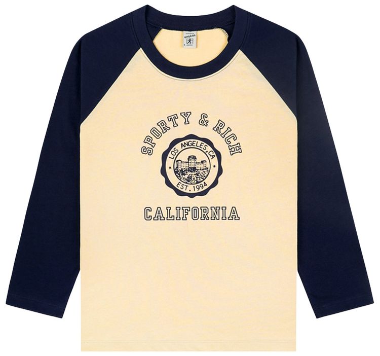 Sporty  Rich California Emblem Baseball Tee AlmondDark Navy