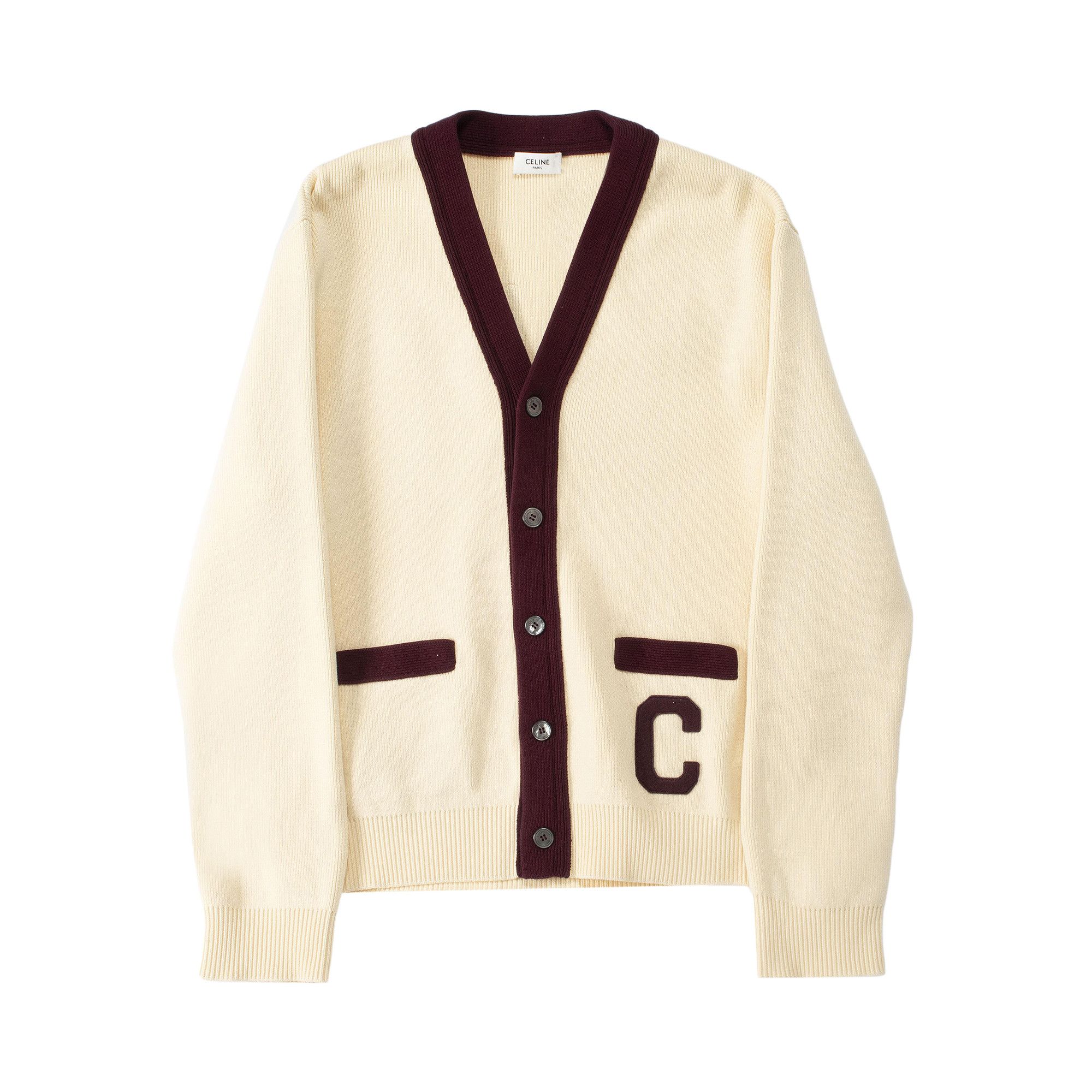 れおん　セリーヌ　カーディガン Buy CELINE Cardigan 'Ecru/Burgundy' - RV08I192W 01EZ | GOAT