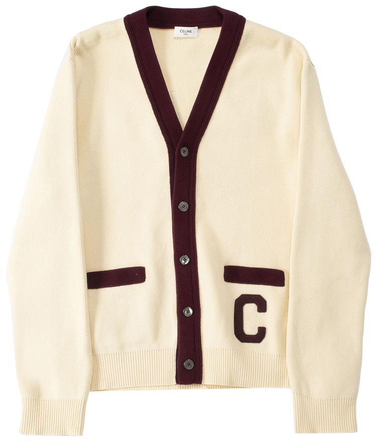 CELINE Cardigan EcruBurgundy