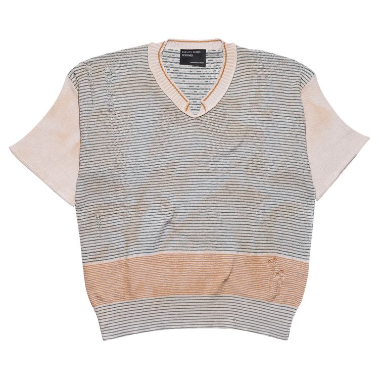 Enfants Riches Deprimes Here Comes Alice Aged V Neck Sweater IvoryMulticolor