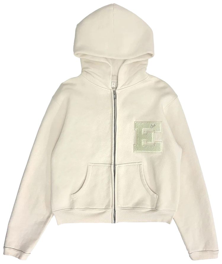 ERL Varsity Zip Up Hoodie Cream