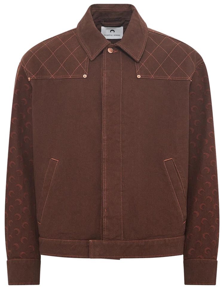 Marine Serre Moon Jacquard Twill Workwear Jacket Deep Brown