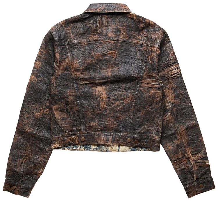 Acne Studios Distressed Monogram Denim Jacket Brown