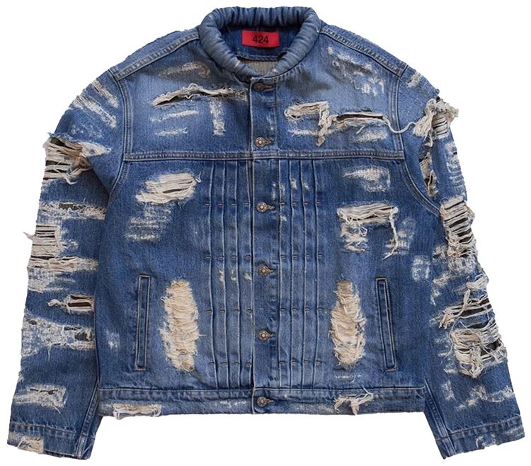 424 Collection Repaired Trucker Jacket Blue