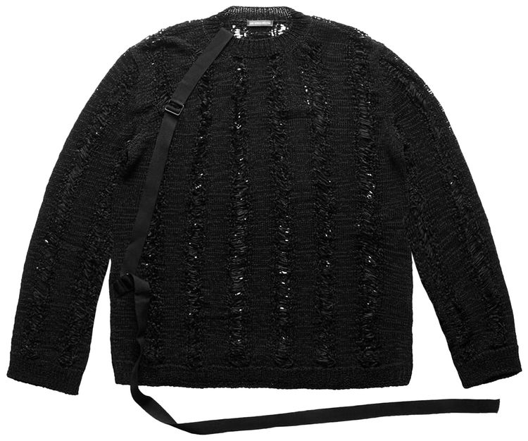 Ann Demeulemeester Balder Ladder Stitch Boat Neck Oversize Sweater Black