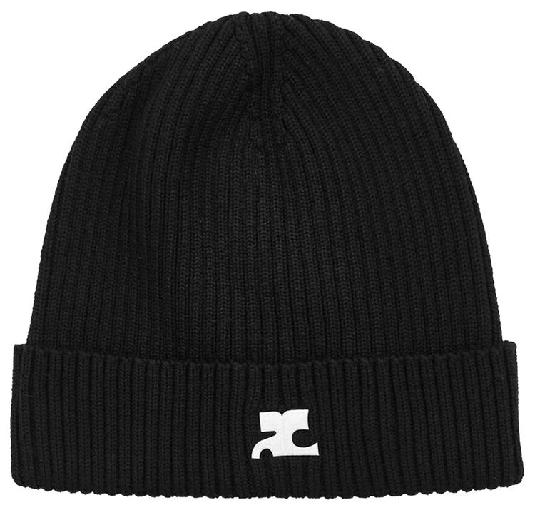 Courreges Ribbed Wool Beanie Black