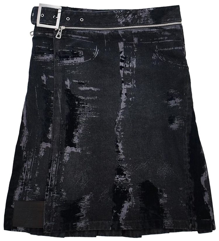 Jean Paul Gaultier Flocked Denim Kilt Black