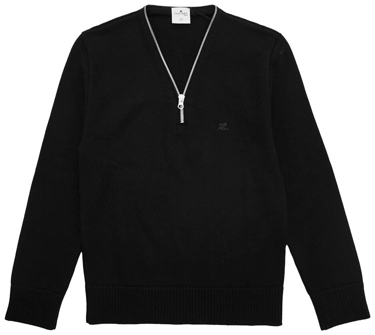 Courreges Zipped Wool Sweater Black