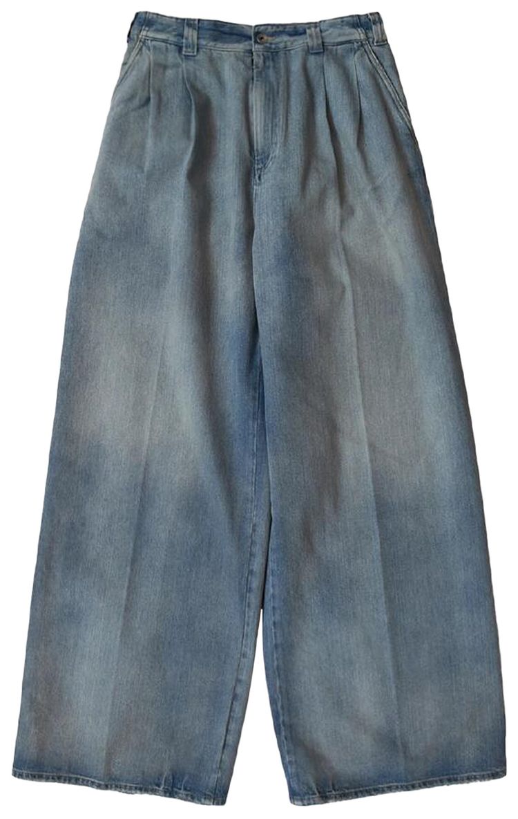 Maison Margiela Pleated Wide Leg Jeans Blue