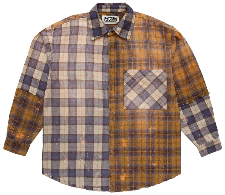 Satoshi Nakamoto Patchwork Logo Flannel Shirt Brown