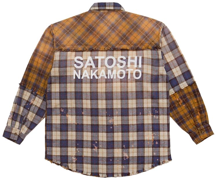 Satoshi Nakamoto Patchwork Logo Flannel Shirt Brown