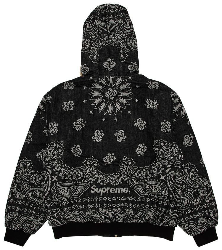 Supreme Bandana Jacquard Denim Hooded Work Jacket Black