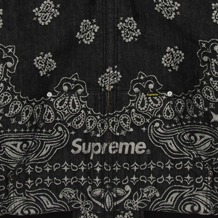 Supreme Bandana Jacquard Denim Hooded Work Jacket Black