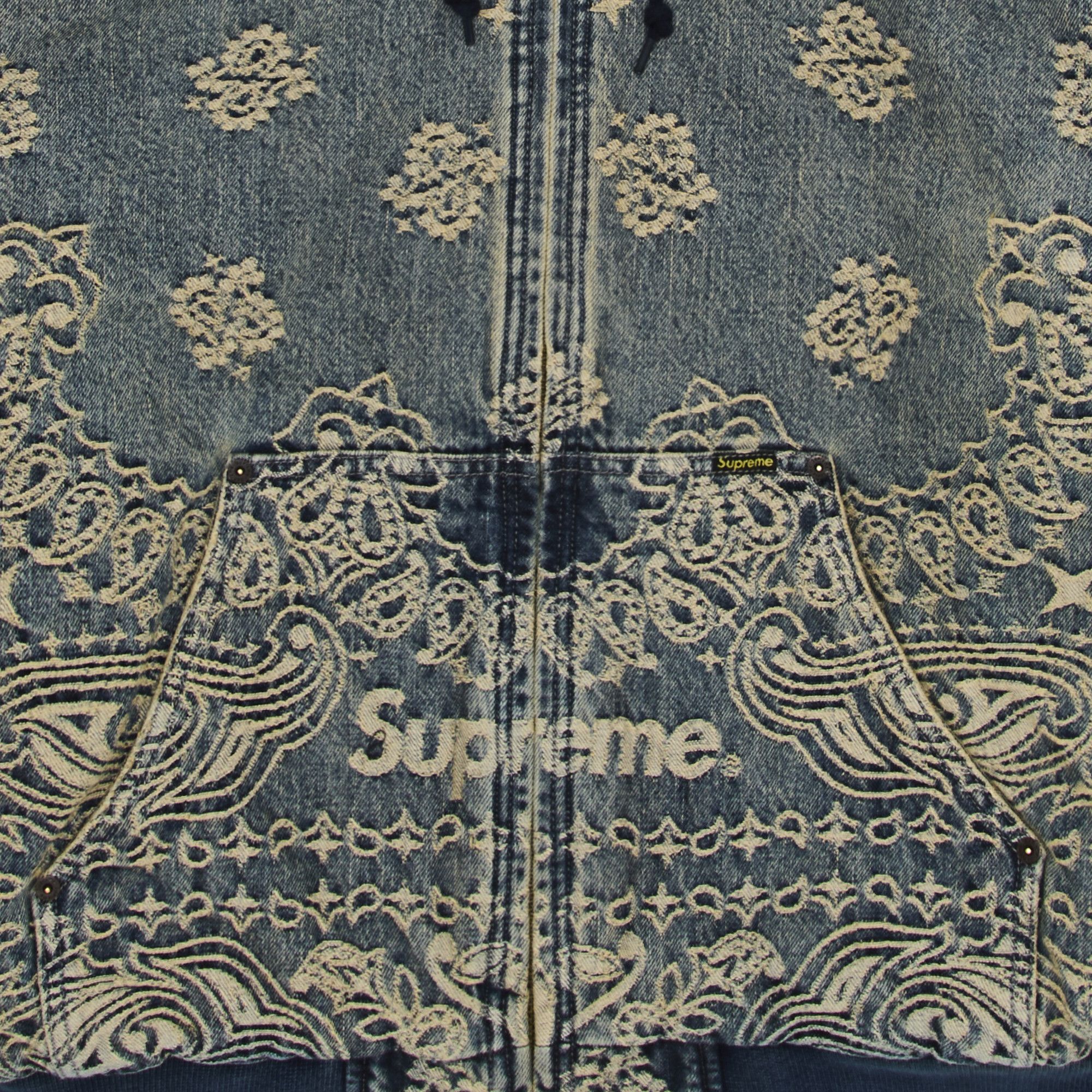 Buy Supreme Bandana Jacquard Denim Hooded Work Jacket 'Blue