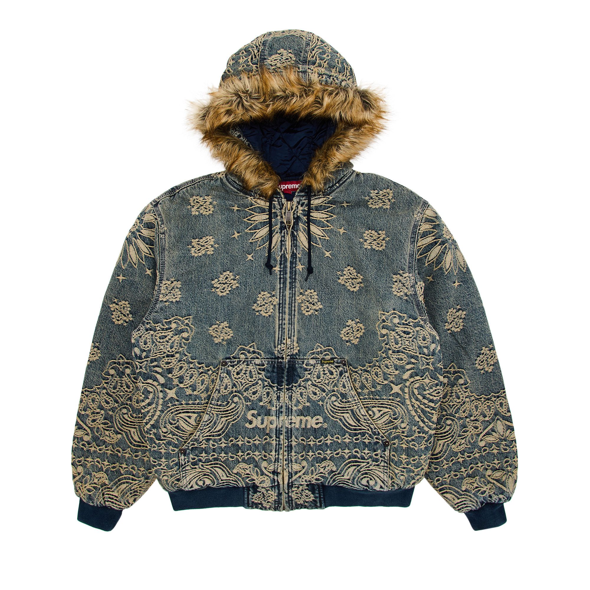 Buy Supreme Bandana Jacquard Denim Hooded Work Jacket 'Blue Buy Supreme Bandana Jacquard Denim Hooded Work Jacket 'Blue