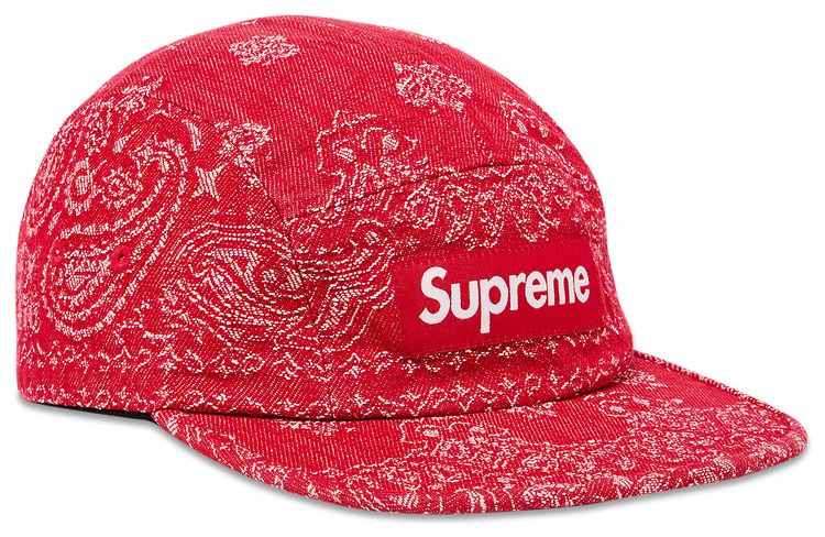 Supreme Bandana Jacquard Denim Camp Cap Red