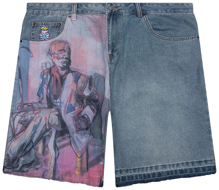 KidSuper Painted Panel Shorts Light Wash