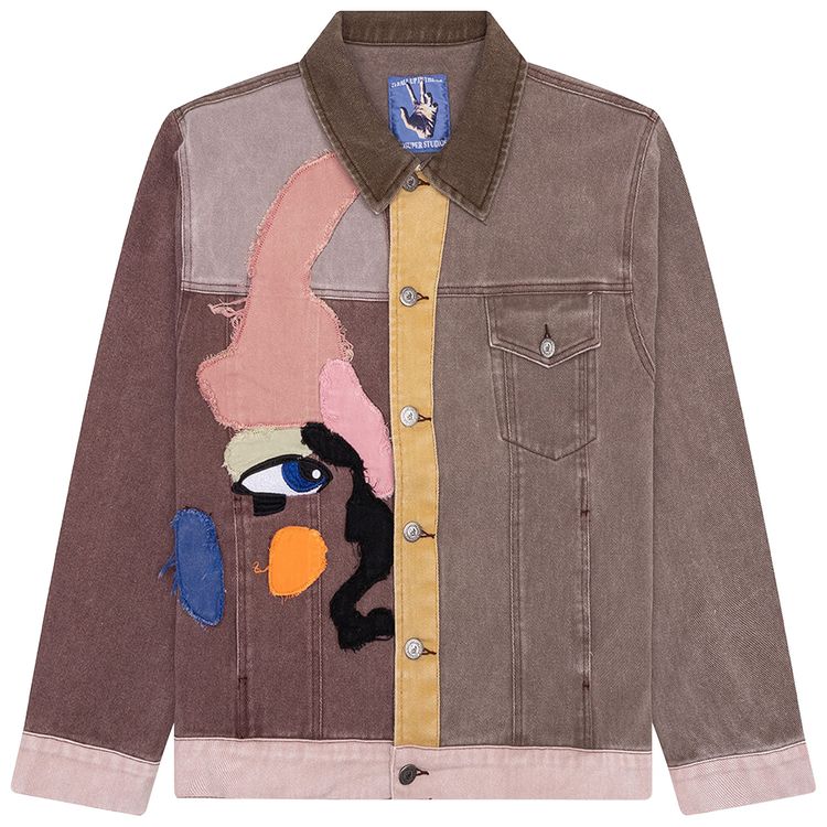 KidSuper Patchwork Face Colorblocked Twill Jacket BrownMulticolor