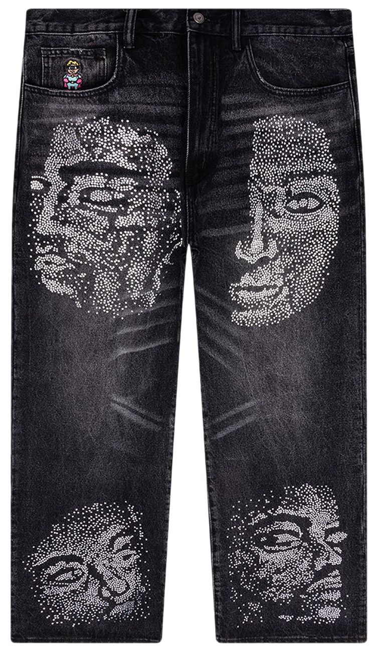KidSuper Rhinestone Face Jeans Black