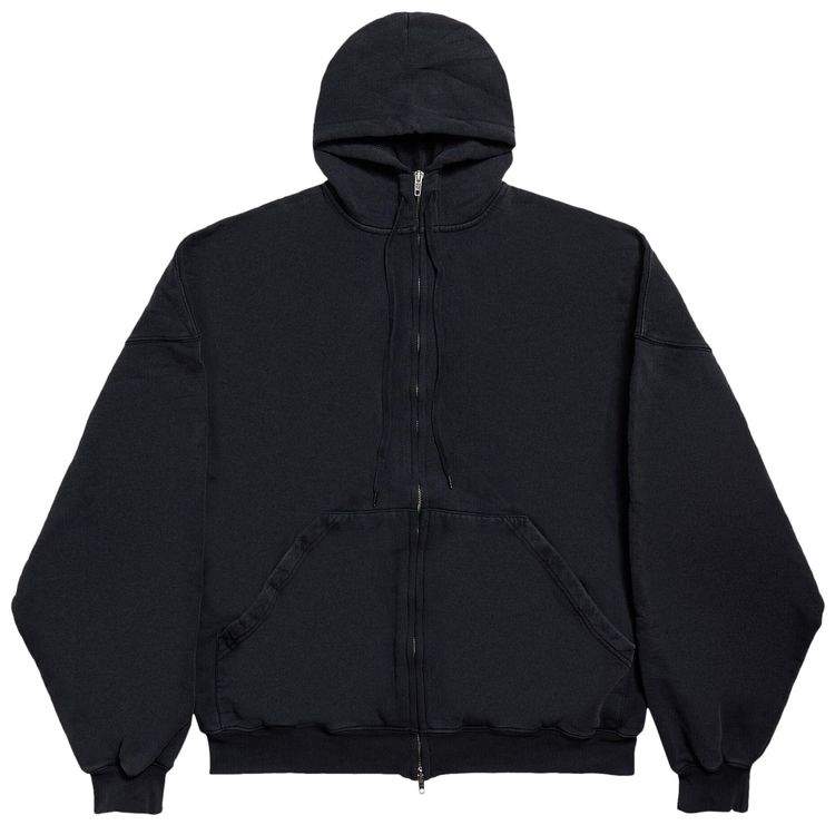 Balenciaga Large Zip Up Hoodie Faded Washed Black