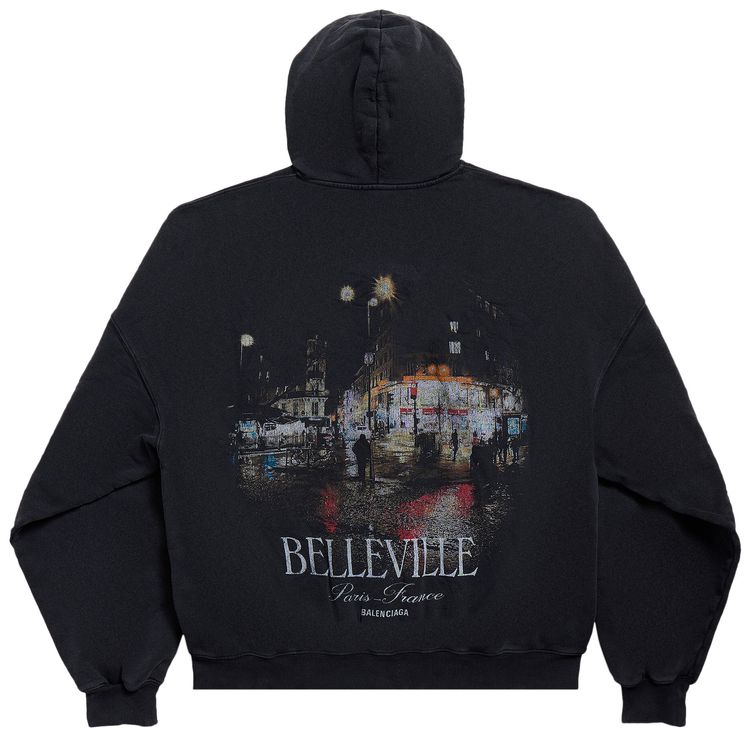 Balenciaga Large Zip Up Hoodie Faded Washed Black