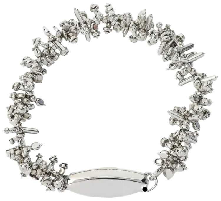 Dries Van Noten Embroidered Beading Necklace Silver