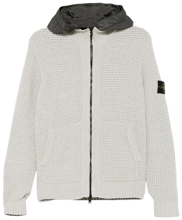 Stone Island Logo Patch Cardigan Pearl Grey