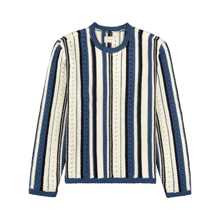 Aime Leon Dore Striped Eyelet Crewneck Sweater WhiteBlue