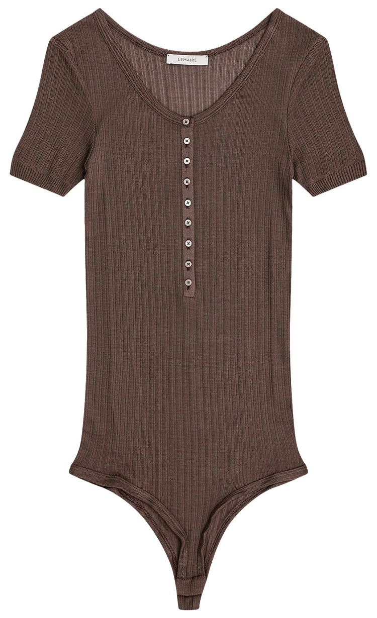 Lemaire Buttoned Rib Bodysuit Dark Brown