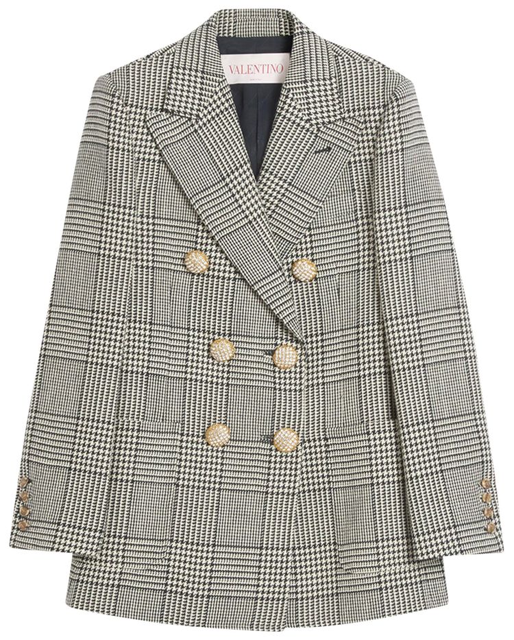 Valentino Houndstooth Wool Blazer IvoryBlack