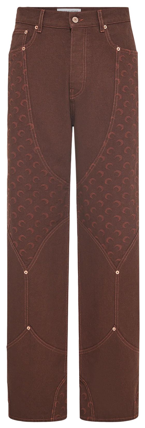 Marine Serre Moon Jacquard Twill Workwear Pants Deep Brown
