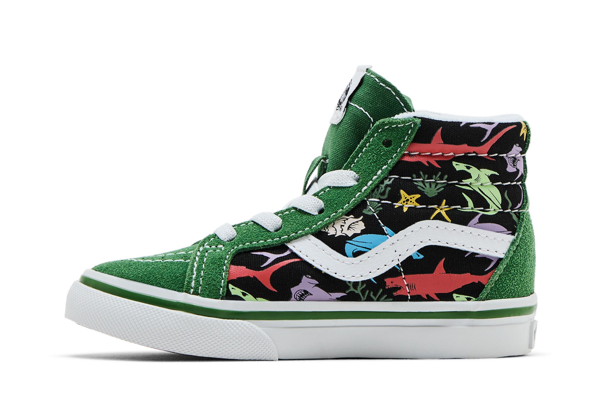 パン07 Toddler Sk8-Hi Reissue Side Zip Shark Shoe en Green / Black