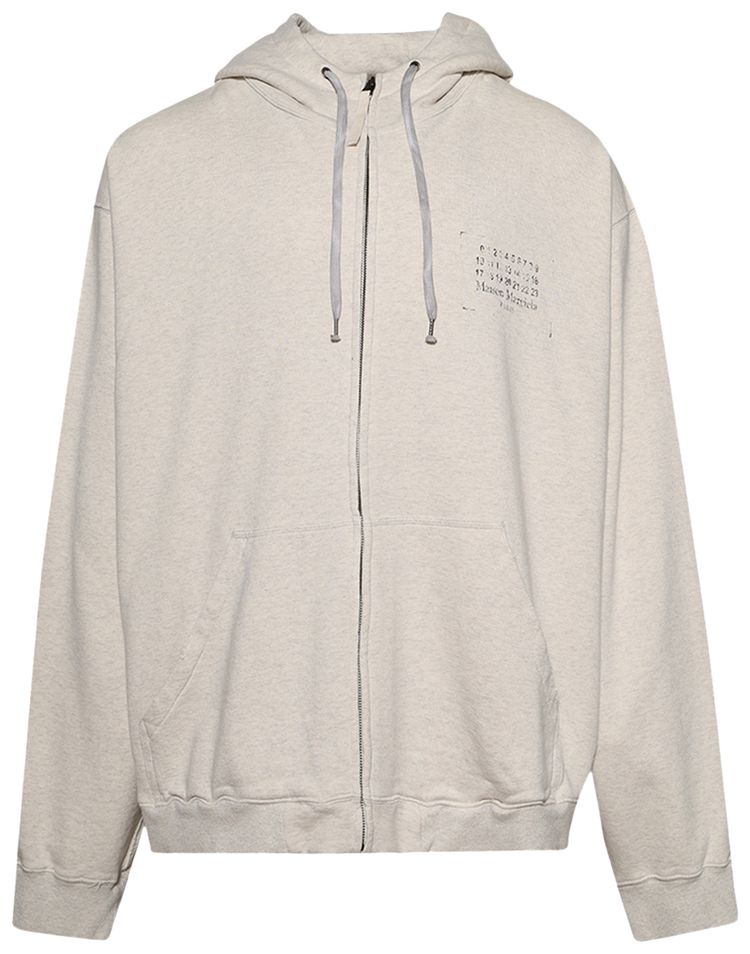Maison Margiela Stamp Logo Zip Hoodie Ecru Melange