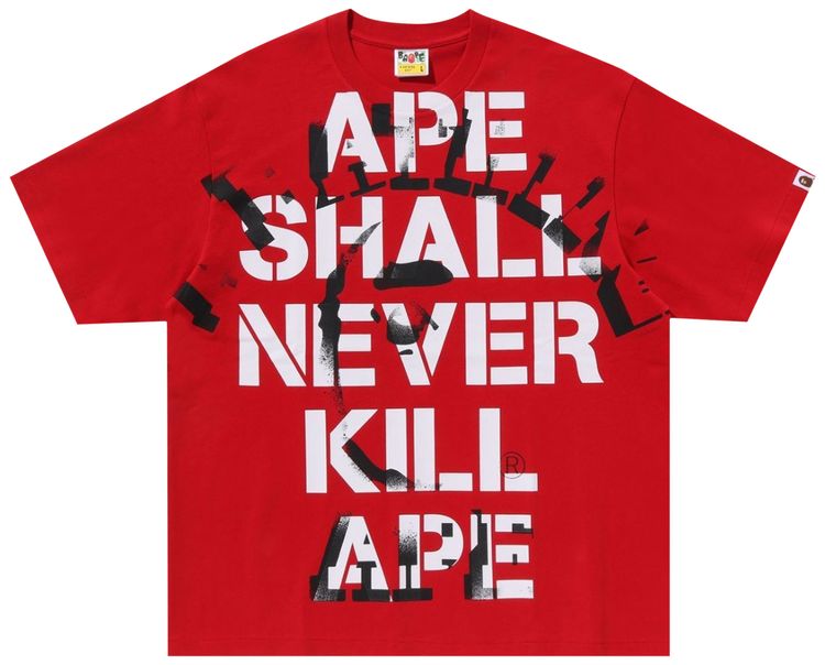 BAPE Spray Print College Relaxed Fit Tee Red