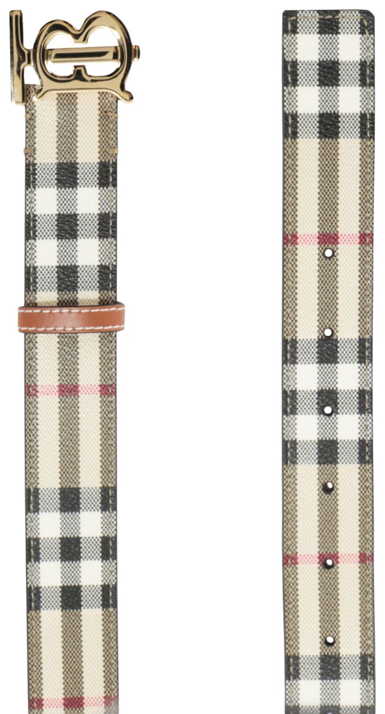 Burberry TB Vintage Check Leather Belt Vintage CheckLight Gold