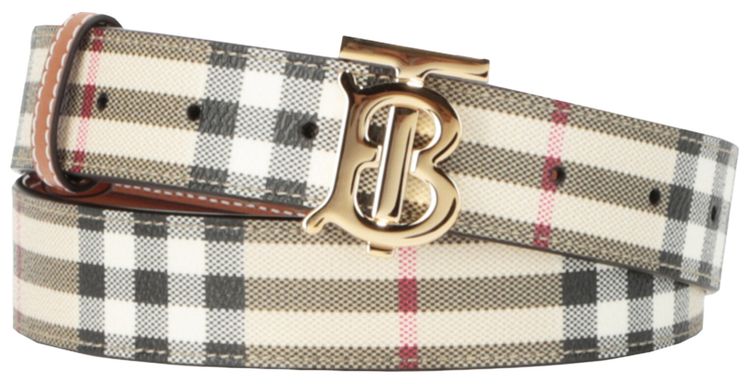 Burberry TB Vintage Check Leather Belt Vintage CheckLight Gold