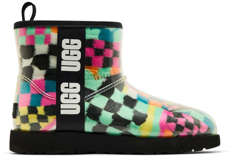 UGG Wmns Classic Clear Mini Boot Black Multi Color Checkerboard