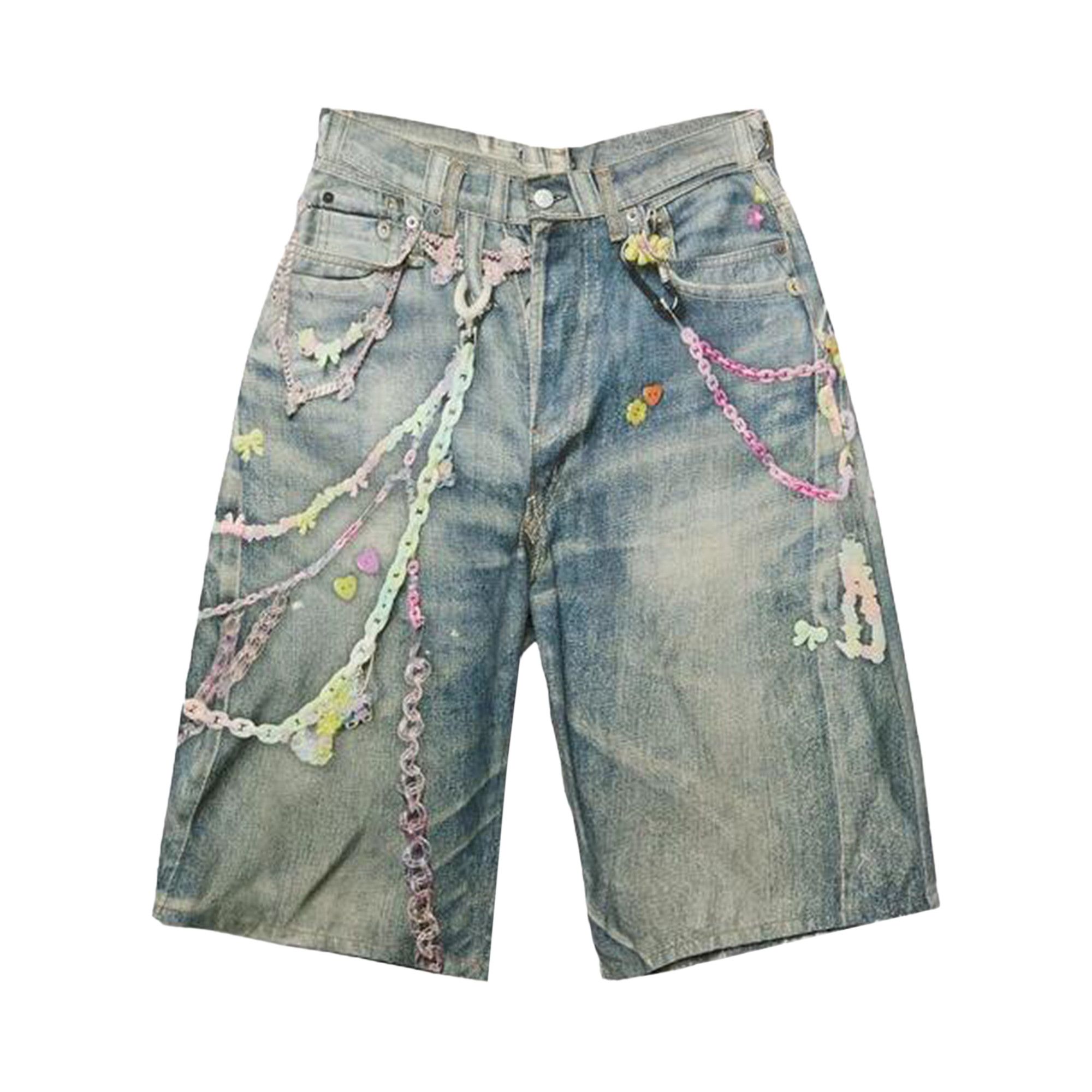 【BAON】[unisex] Non-fade Snap Button Patch Bermuda Denim Pt C-STAR DENIM SHORTS [FADED BLUE] | Parallel