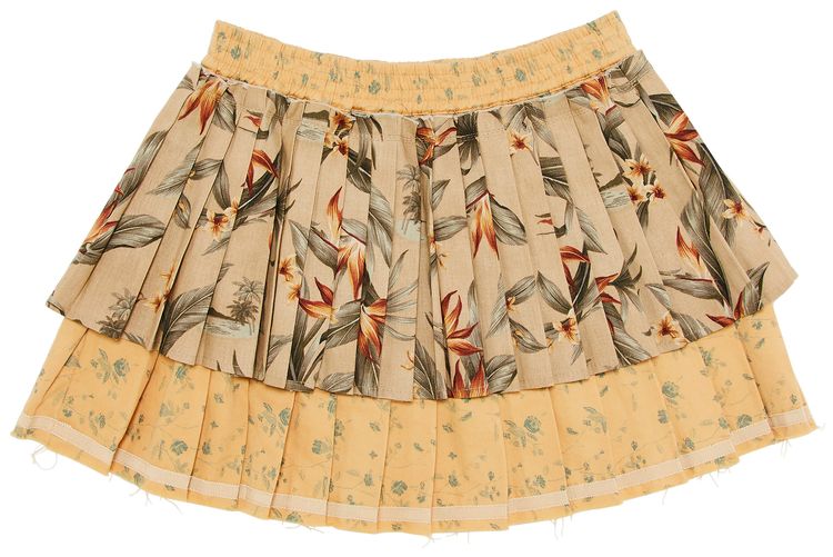 Marine Serre Upcycled Floral Linen Pleated Skirt Multicolor