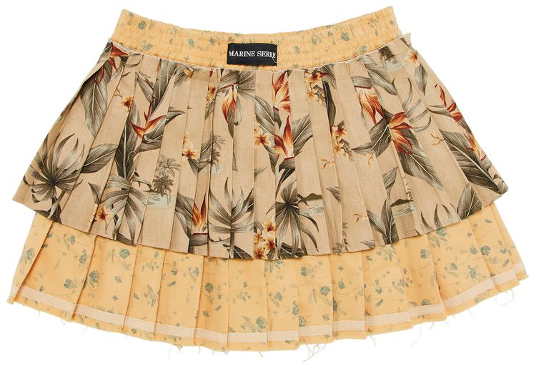 Marine Serre Upcycled Floral Linen Pleated Skirt Multicolor
