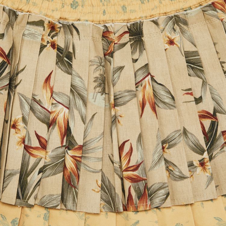 Marine Serre Upcycled Floral Linen Pleated Skirt Multicolor