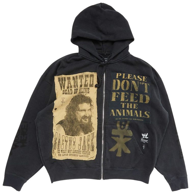 Cactus Jack by Travis Scott x WWE Double Cactus Jack Full Zip Hoodie Mick Foley Black