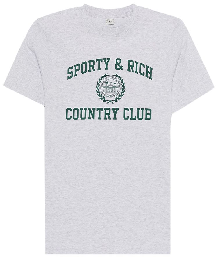 Sporty  Rich Varsity Crest T Shirt Heather GreyForest